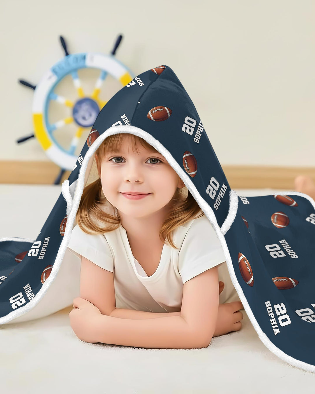 Football Pattern Personalized Wearable Hooded Blanket