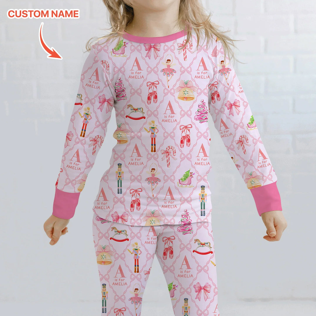 Nutcracker Sweet Dreams Custom Name Two Piece Long Sleeve Pajama Set , Nutcracker Sweet Dreams Custom Name Two Piece Long Sleeve Pajama Set - 12-18M
