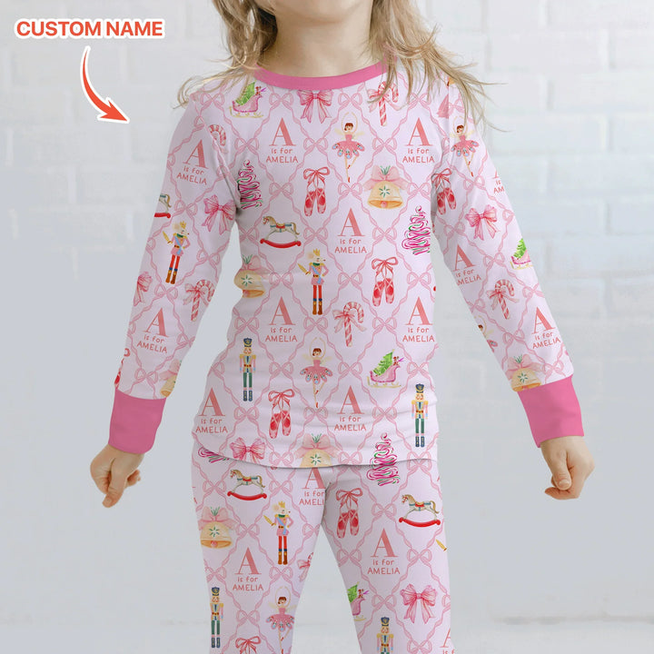 Nutcracker Sweet Dreams Custom Name Two Piece Long Sleeve Pajama Set , Nutcracker Sweet Dreams Custom Name Two Piece Long Sleeve Pajama Set - 12-18M
