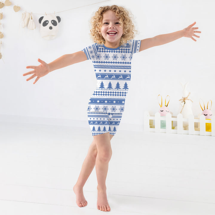 Blue Fair Isle Two Piece Short Sleeve Shorts Pajama Set