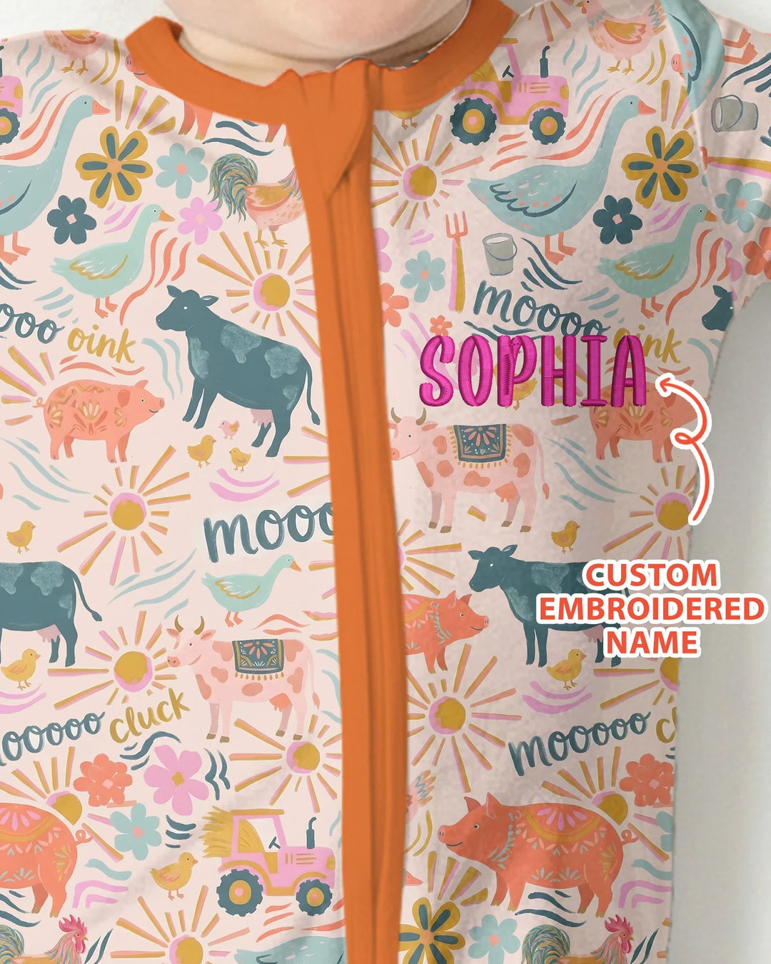 Custom Name Embroidered Colorful Farm Life Bamboo Convertible Zippy