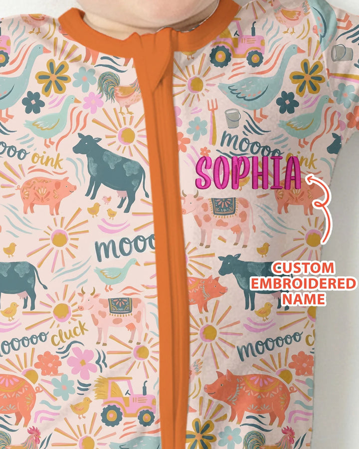 Custom Name Embroidered Colorful Farm Life Bamboo Convertible Zippy