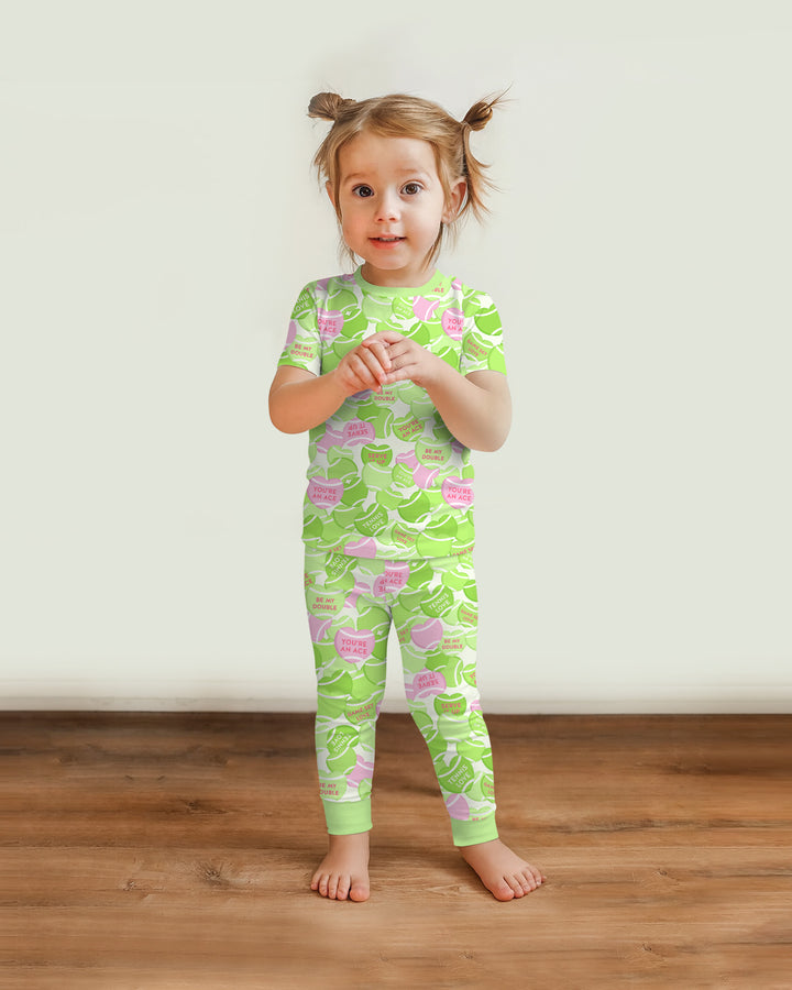 Tennis Candy Family Matching Bamboo Two Piece Short Sleeve Pajama Set
