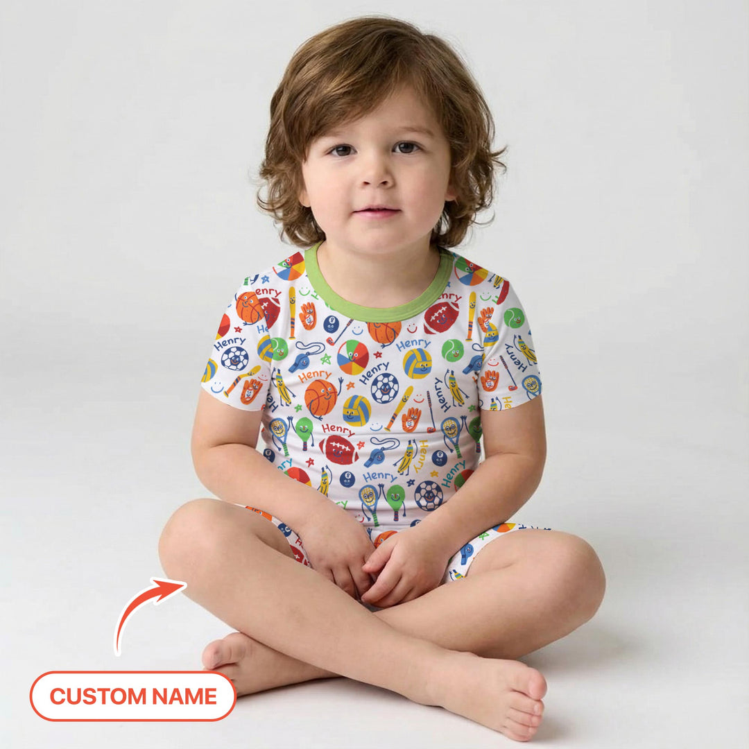 Play Ball Custom Name Two Piece Short Sleeve Shorts Pajama Set