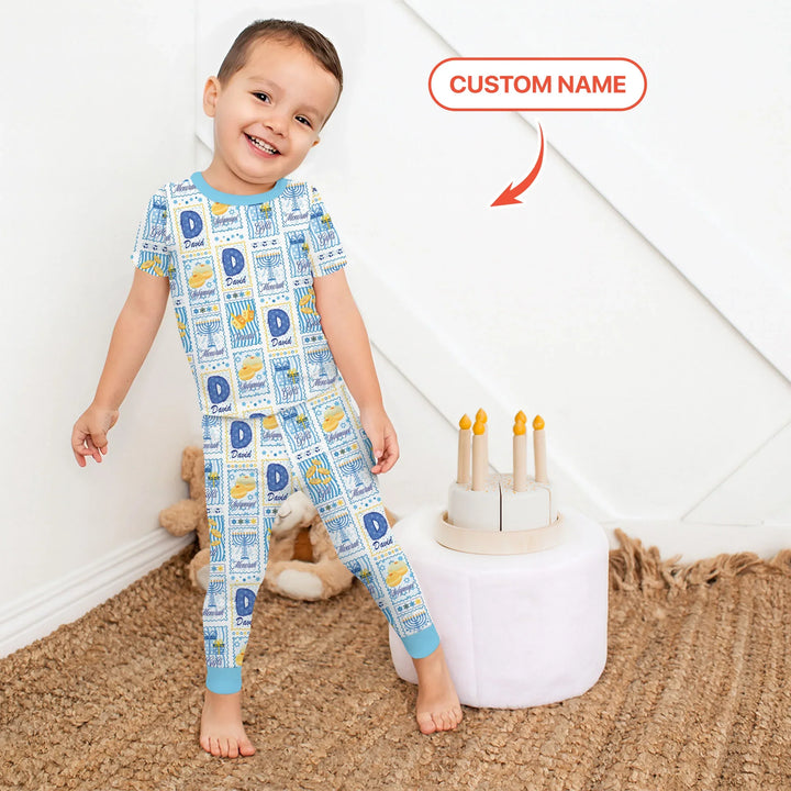 Light of Hanukkah Custom Name Two Piece Short Sleeve Pajama Set