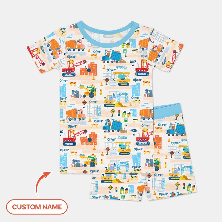 Little Builder Friends Custom Name Two Piece Short Sleeve Shorts Pajama Set