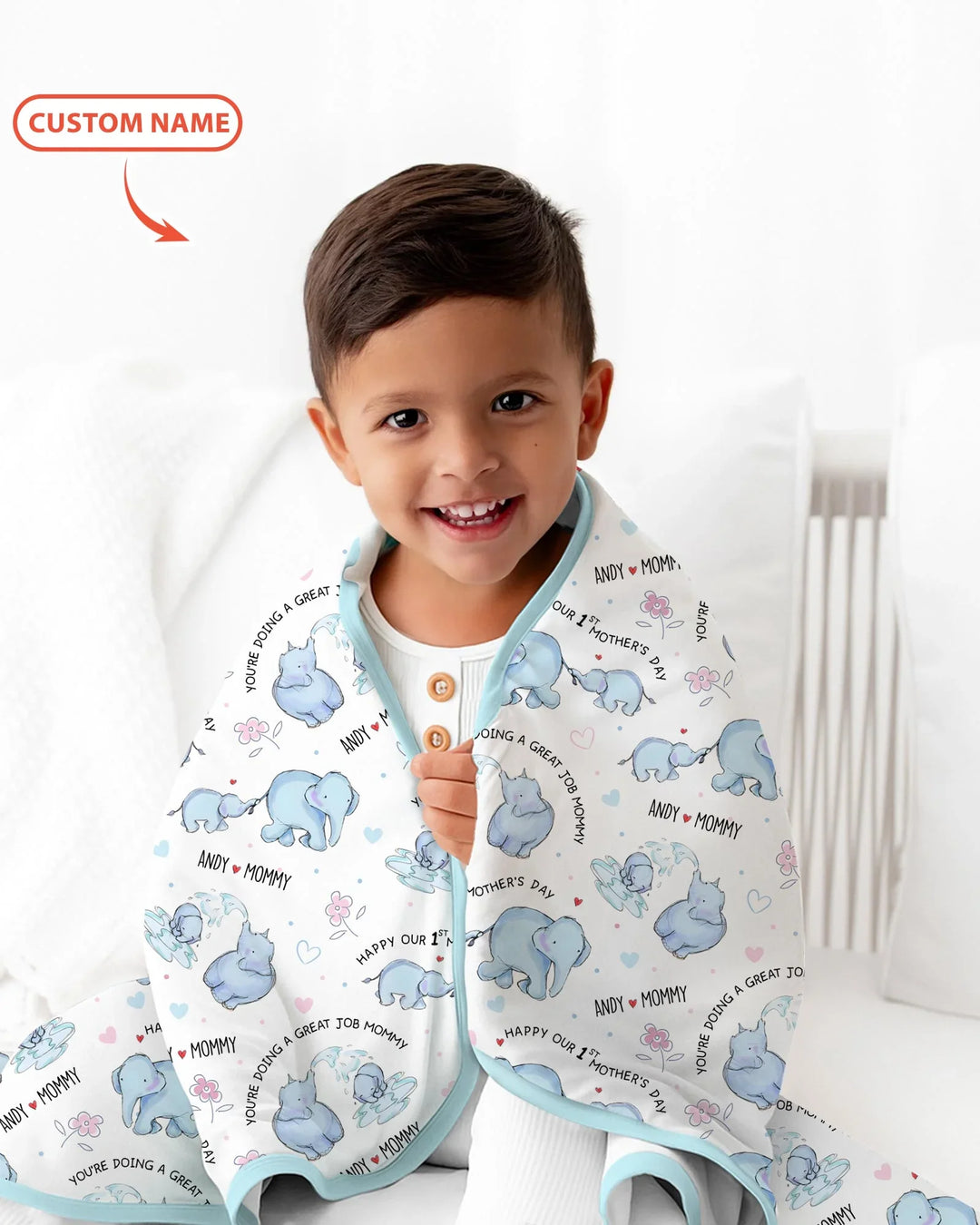 Custom Name Mother & Baby Elephant Blanket