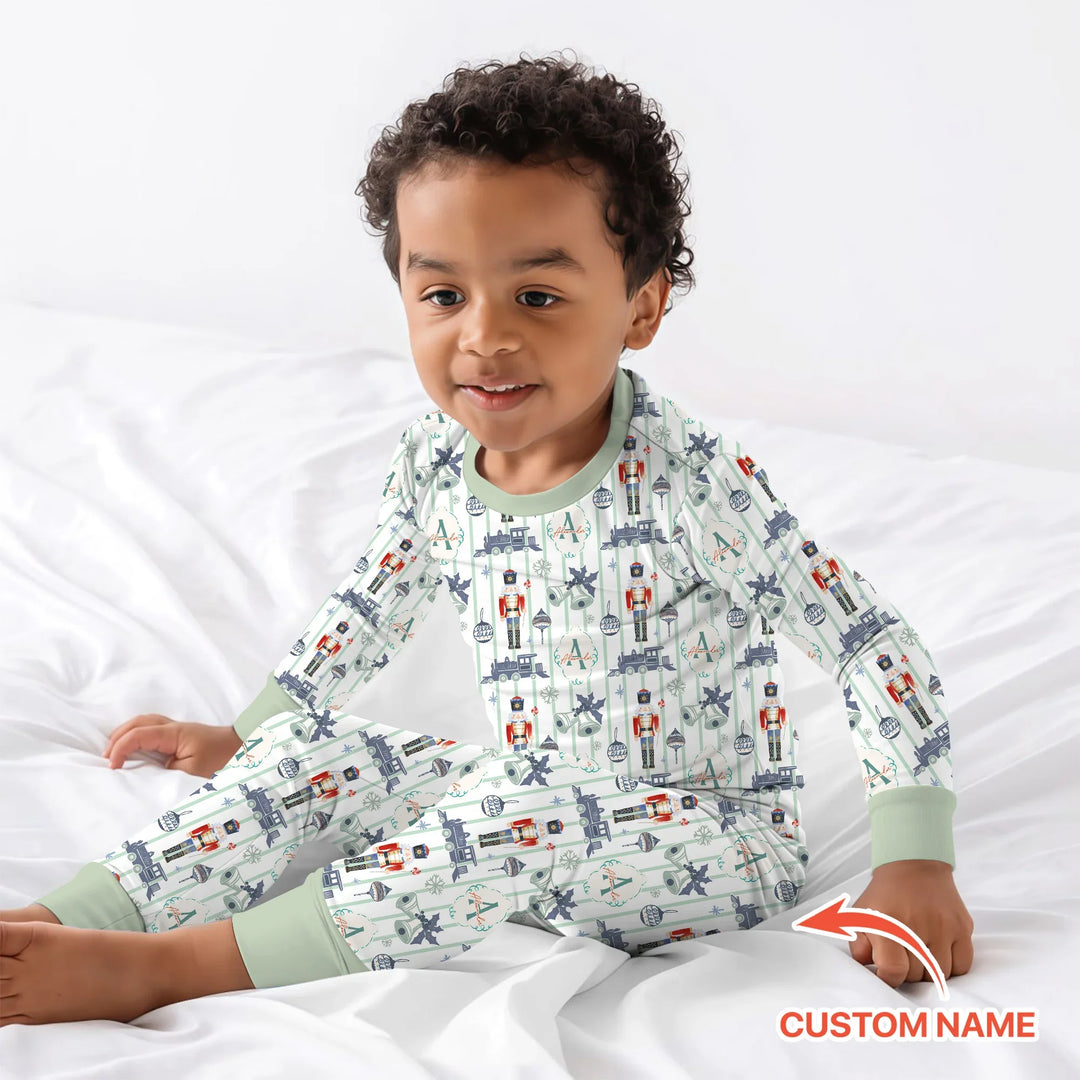 Custom Nutcracker Medium Blue Two Piece Long Sleeve Pajama Set , Custom Nutcracker Medium Blue Two Piece Long Sleeve Pajama Set - 12-18M