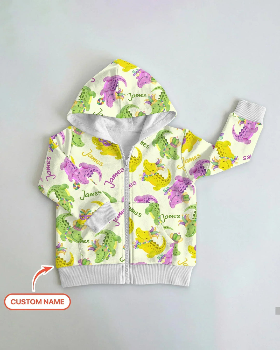 Custom Name Mardi Gras Alligator Bamboo Zip Hoodie