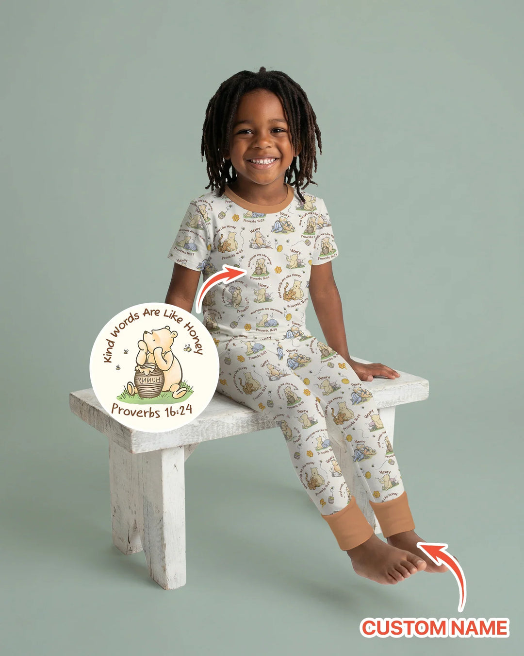 Kind Words Are Like Honey Custom Name Bamboo Two Piece Short Sleeve Pajama Set