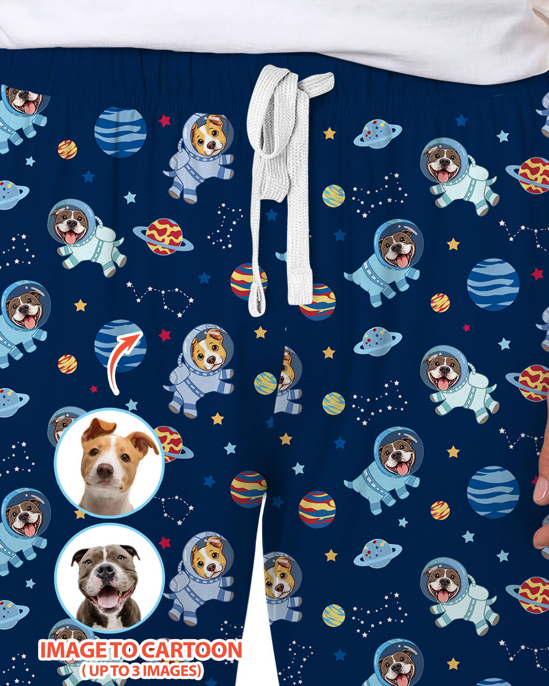 Astronaut Custom Pet Image Family Matching Bamboo Men's Pajama Set