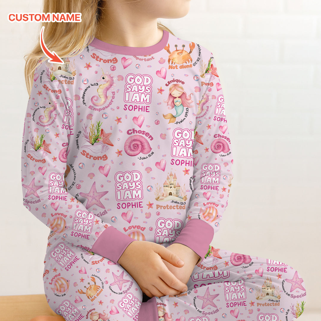 Mermaid God Says I Am Custom Name Two Piece Long Sleeve Pajama Set