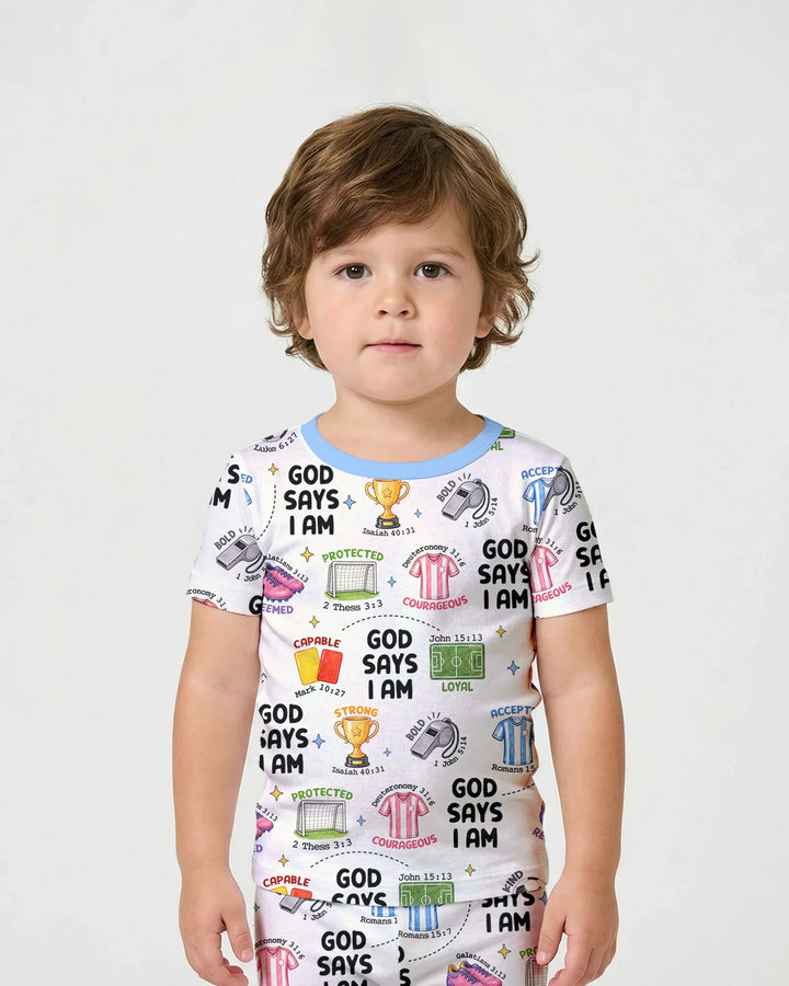 God Says I Am Soccer Bamboo Two Piece Short Sleeve Shorts Pajama Set