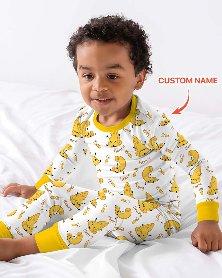 Custom Name Mac & Cheese Club Bamboo Two Piece Long Sleeve Pajama Set
