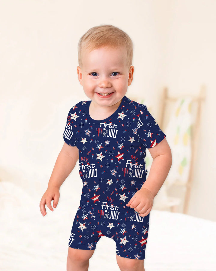 My First 4th of July Star Striped  Bamboo Two Piece Short Sleeve Shorts Pajama Set