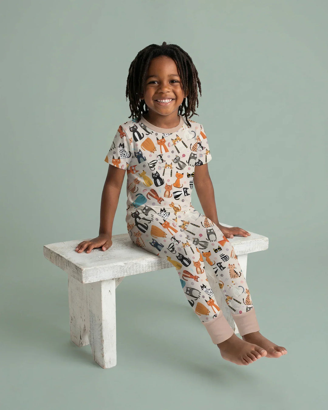 Goofy Mischief Cat Family Matching Bamboo Two Piece Short Sleeve Pajama Set