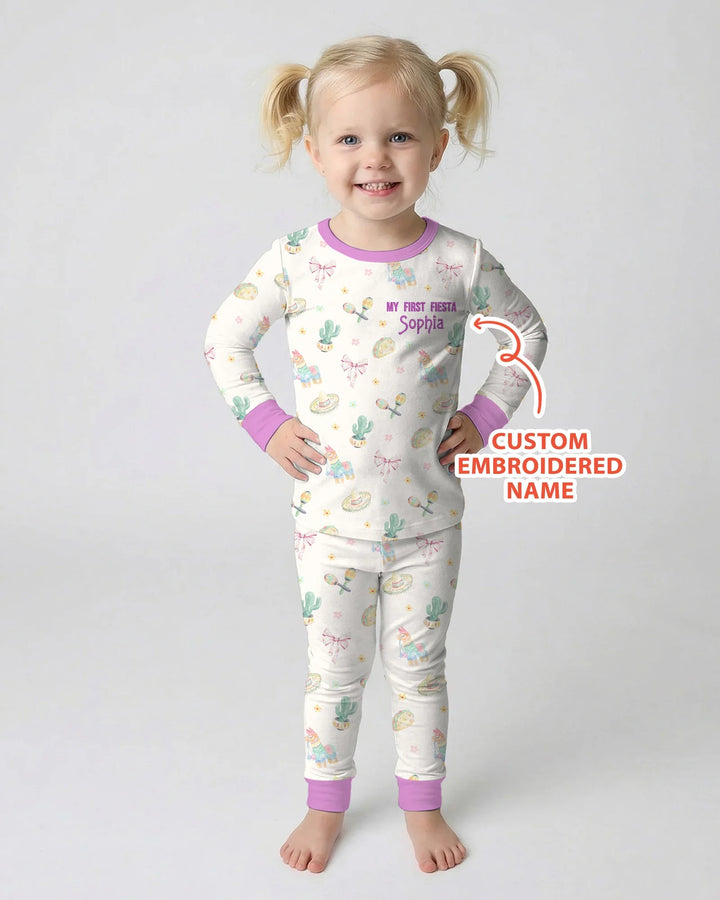 Embroidered My First Cinco De Mayo  Bamboo Two Piece Long Sleeve Pajama Set