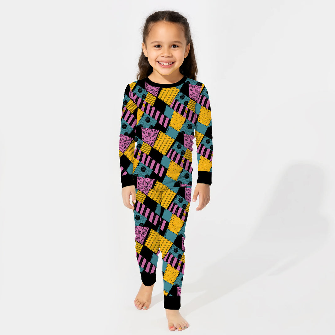 Halloween Patchwork Cartoon Two Piece Long Sleeve Pajama Set