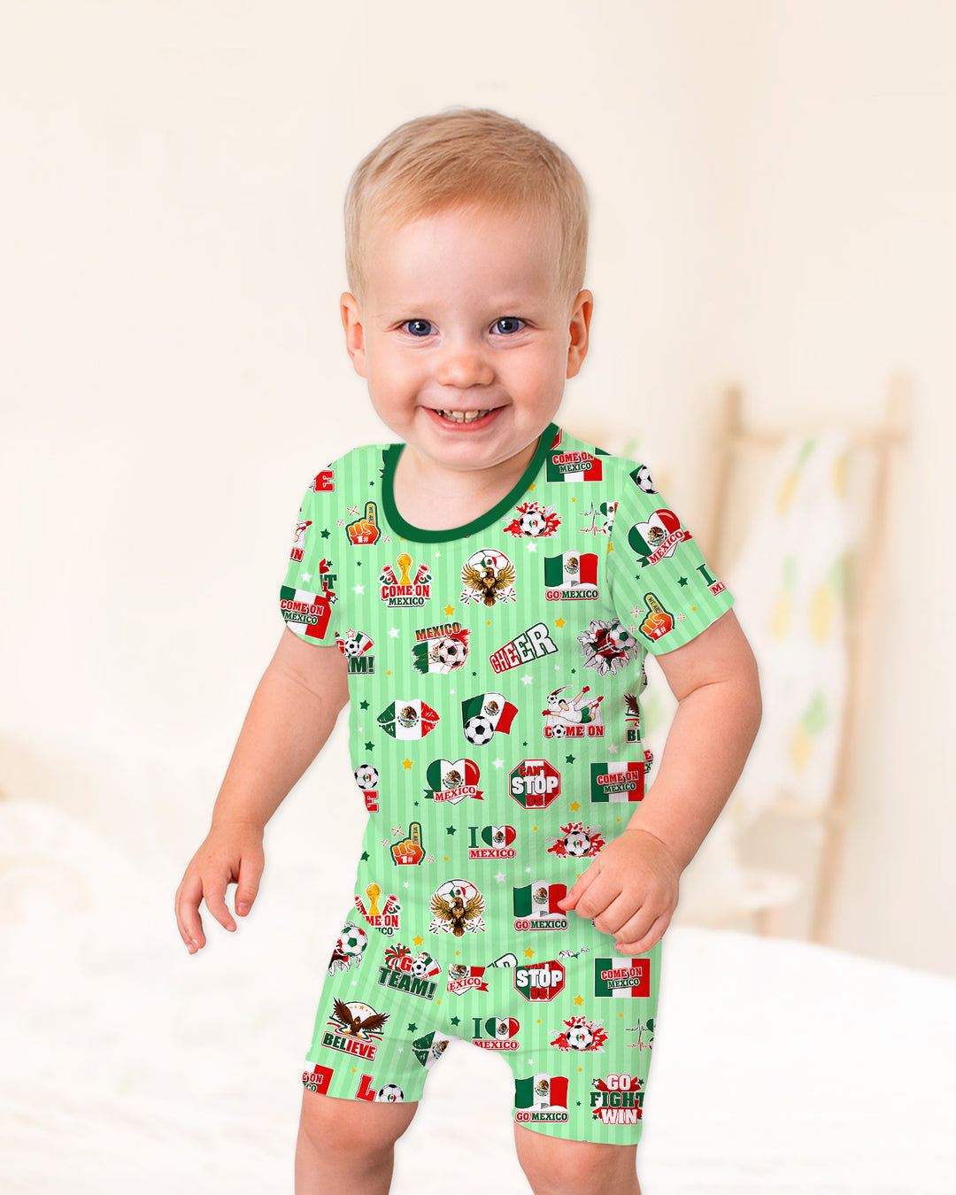 Soccer Game Day Go Team Mexico Family Matching Bamboo Two Piece Short Sleeve Shorts Pajama Set