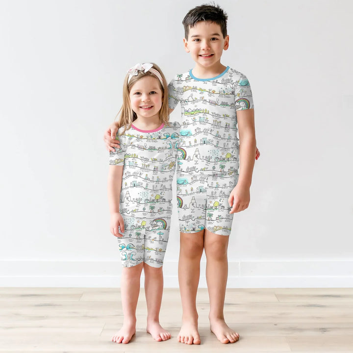 Template Zweiteiliges Pyjama-Set mit kurzen Ärmeln und Shorts