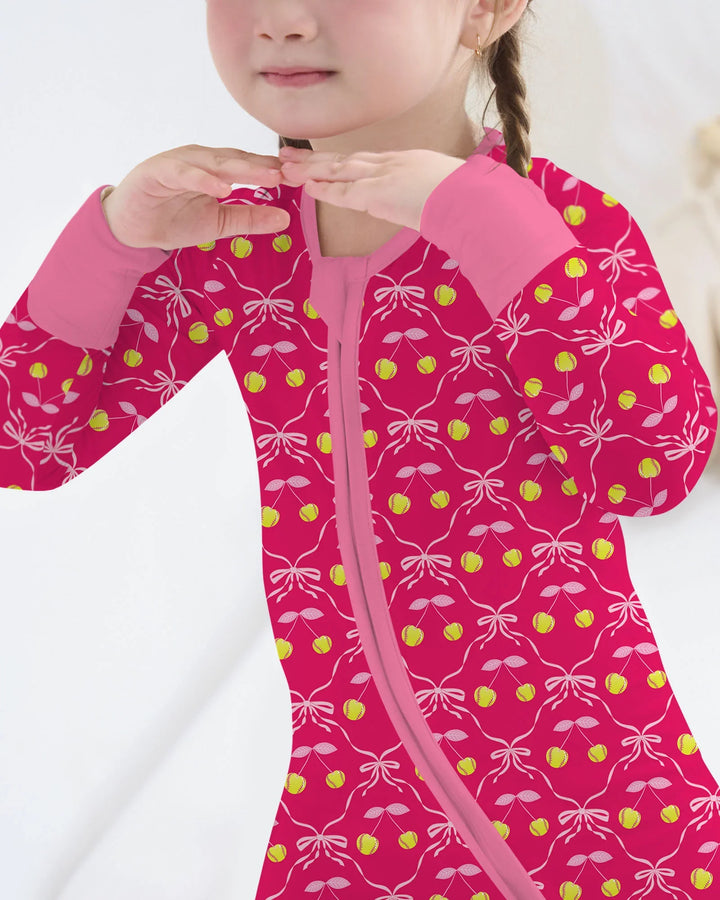 Cherry Baseball Softball Mom and Girl Matching Bamboo Convertible Zippy