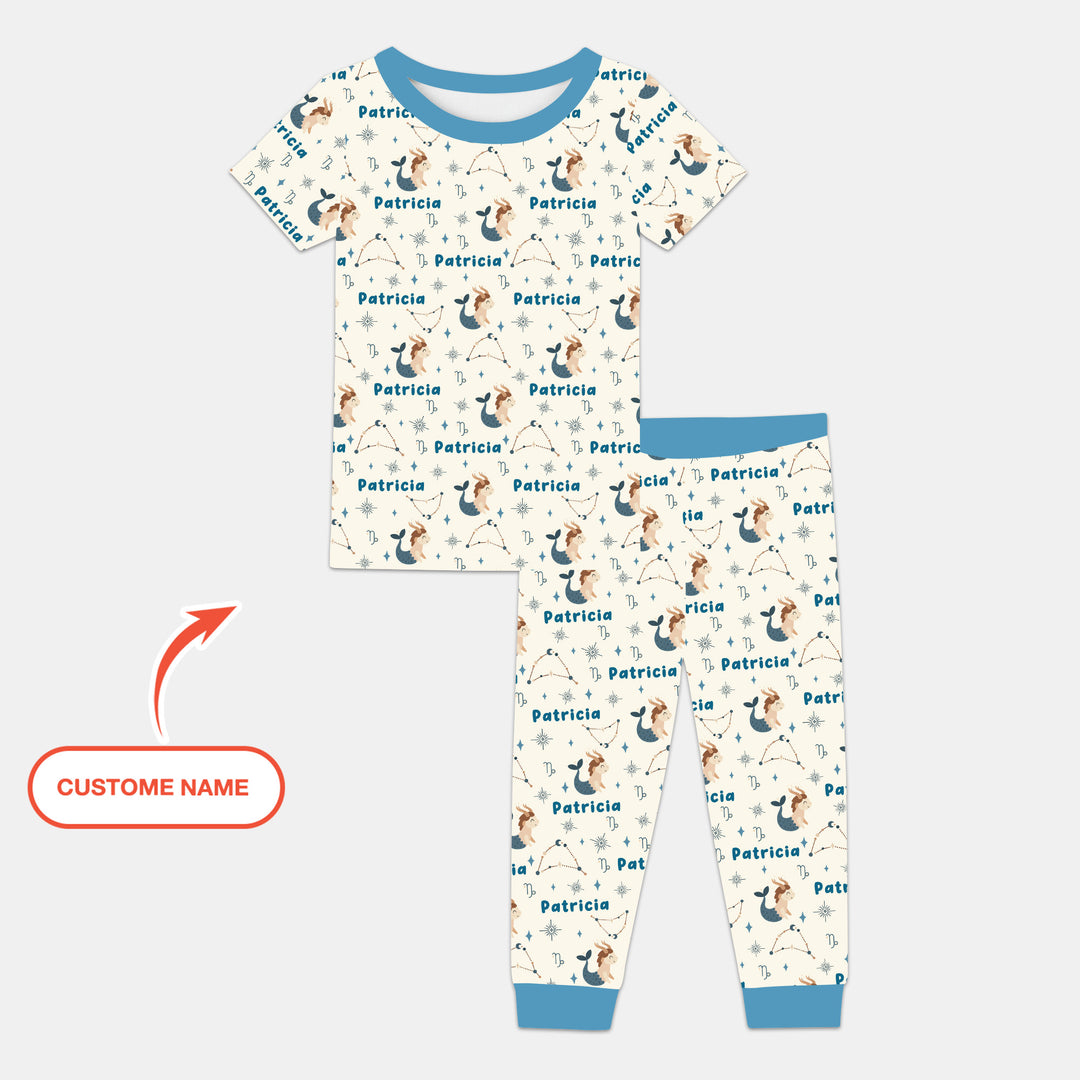Bohemian Baby Zodiac Signs Custom Name Two Piece Short Sleeve Pajama Set