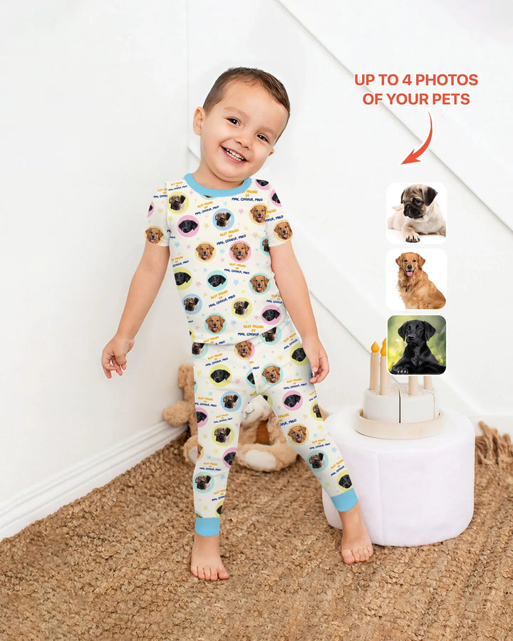 Best Friend Custom Name And Pet Photos Bamboo Two Piece Short Sleeve Pajama Set