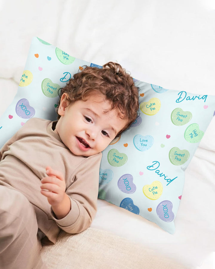 Custom Name Colorful Candy Hearts Family Matching Pillow Case