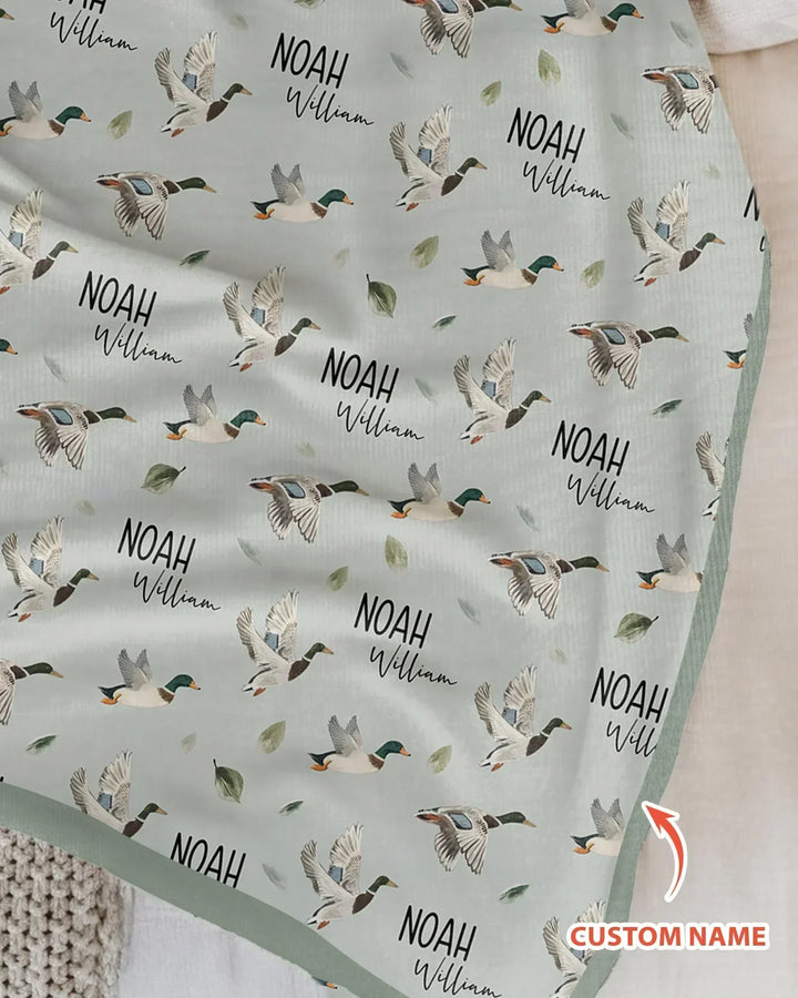 Custom Name Mallard Duck Bamboo Blanket