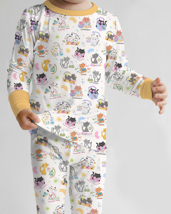 Funny Cat Love Scientist Bamboo Two Piece Long Sleeve Pajama Set