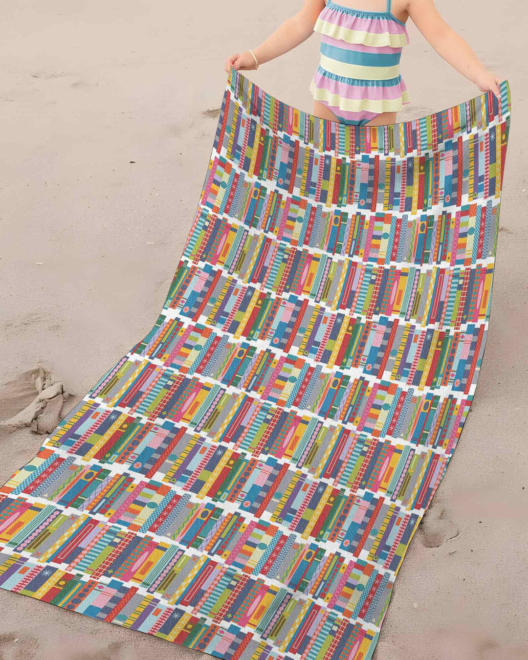 Rainbow Bookshelf Bamboo Beach Towel