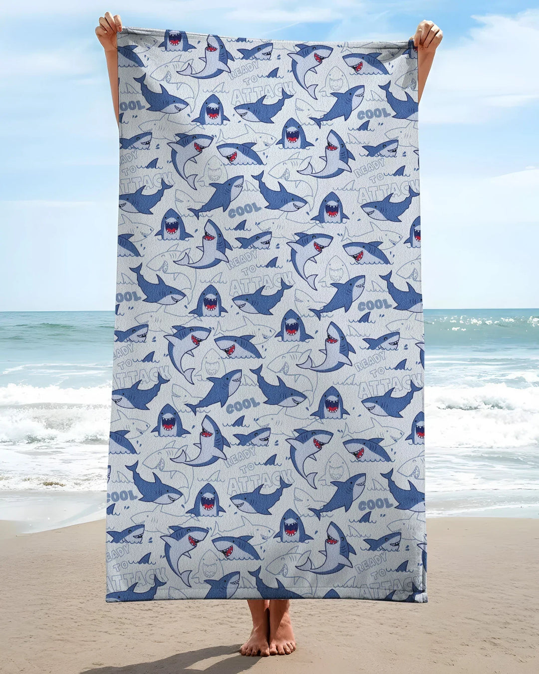 Big Sharks Attack Bamboo Beach Towel