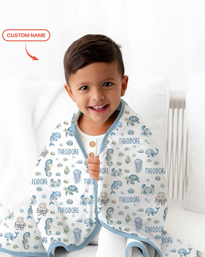 Custom Name Ocean Friends  Bamboo Blanket