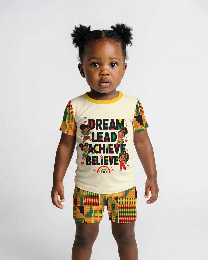 Black Girl Dream Lead Achieve Believe Bamboo Two Piece Short Sleeve Shorts Pajama Set