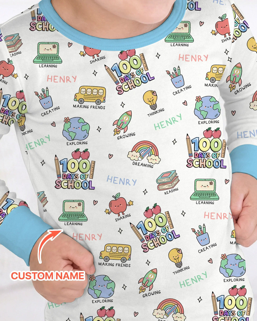 Custom Name Celebration Hundred Days Two Piece Long Sleeve Pajama Set