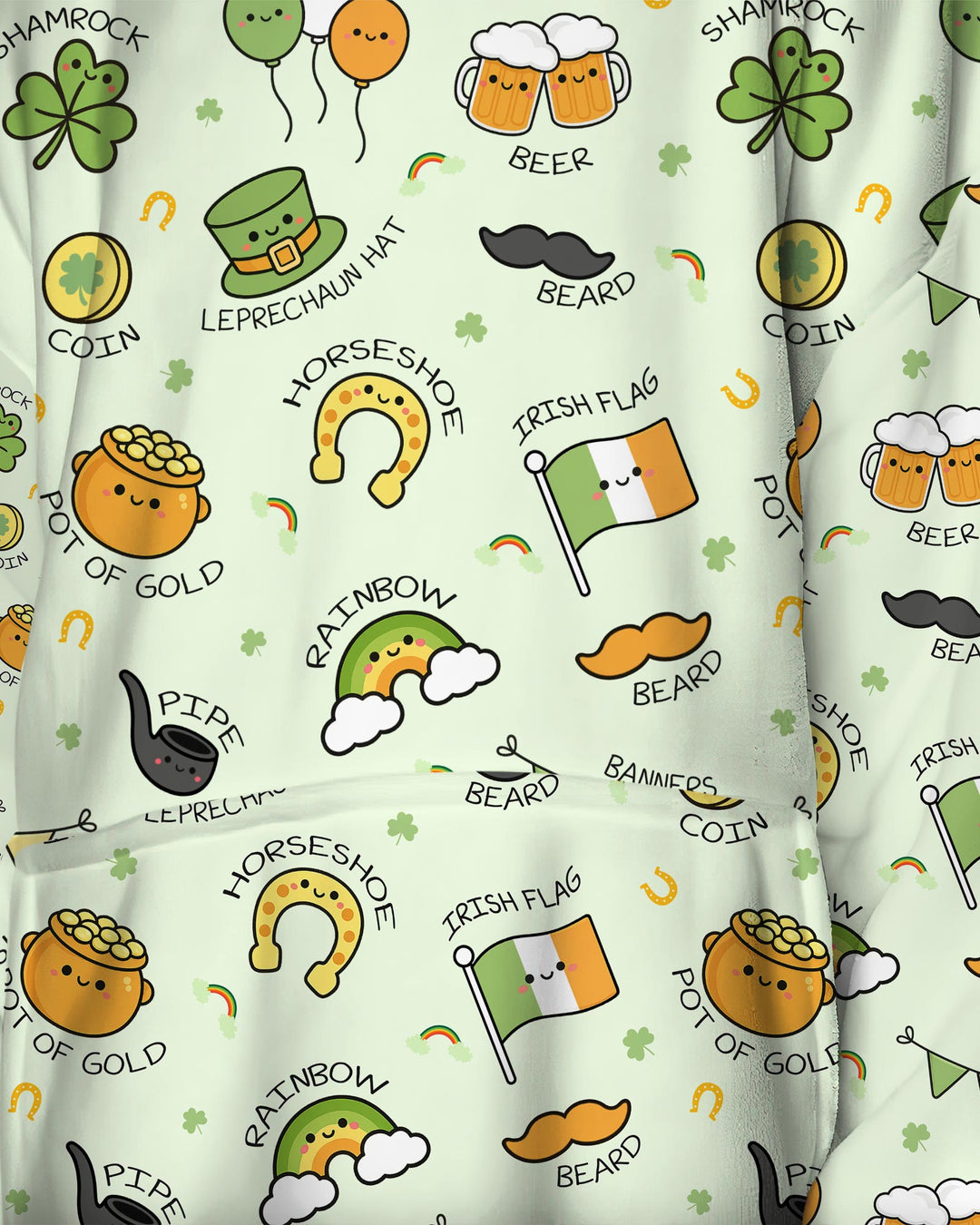 Kawaii St Patrick's Day Wearable Blanket Hoodie