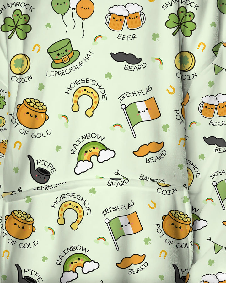 Kawaii St Patrick's Day Wearable Blanket Hoodie