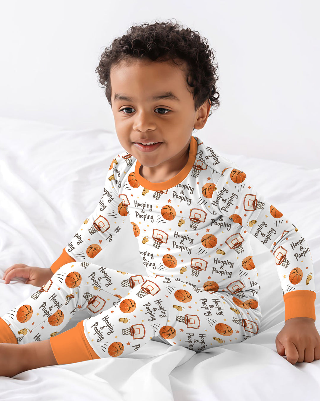 Funny Basketball Hooping & Pooping Bamboo Two Piece Long Sleeve Pajama Set