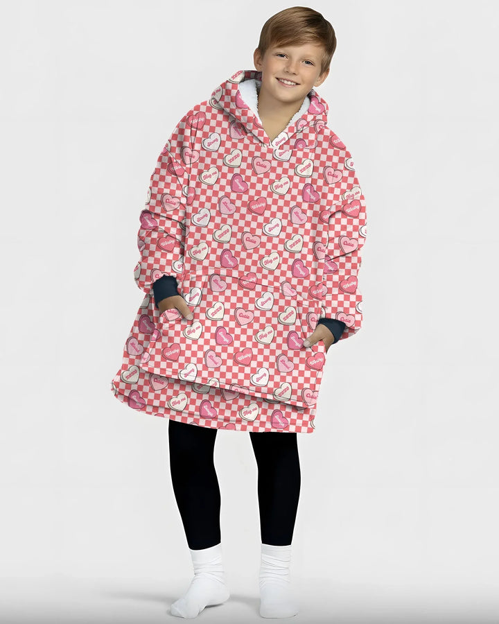 Valentine in Hearts Wearable Blanket Hoodie