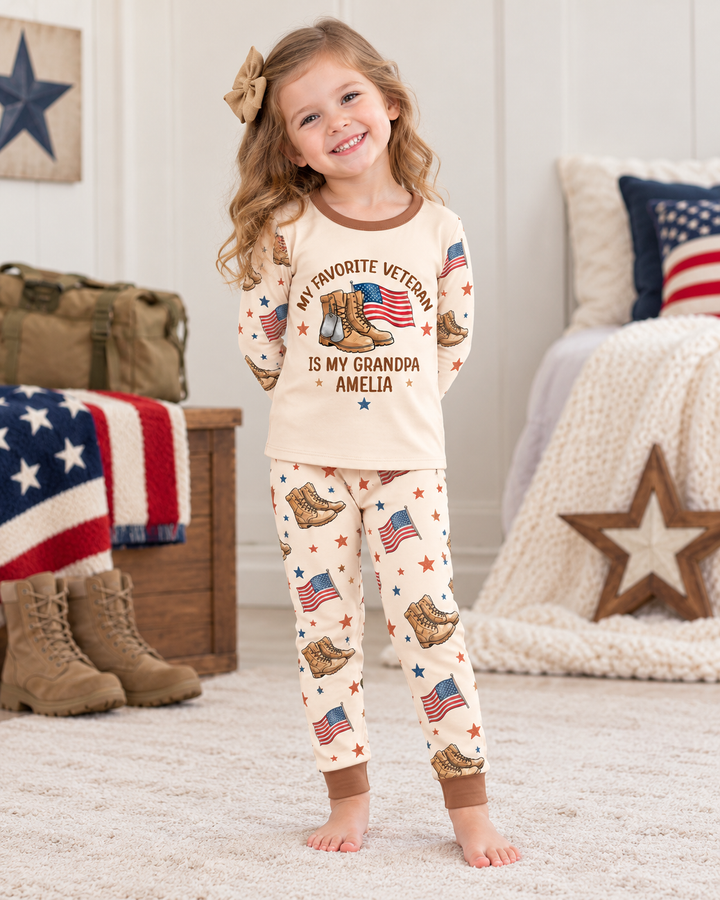 My Favorite Veteran Is My Grandpa Bamboo Two Piece Long Sleeve Pajama Set