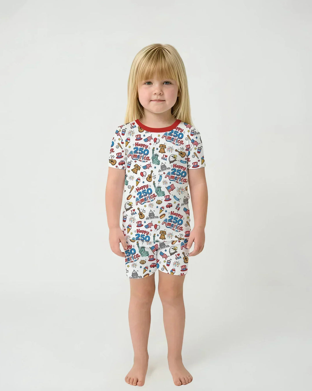 Happy 250 America I love USA Bamboo Two Piece Short Sleeve Shorts Pajama Set