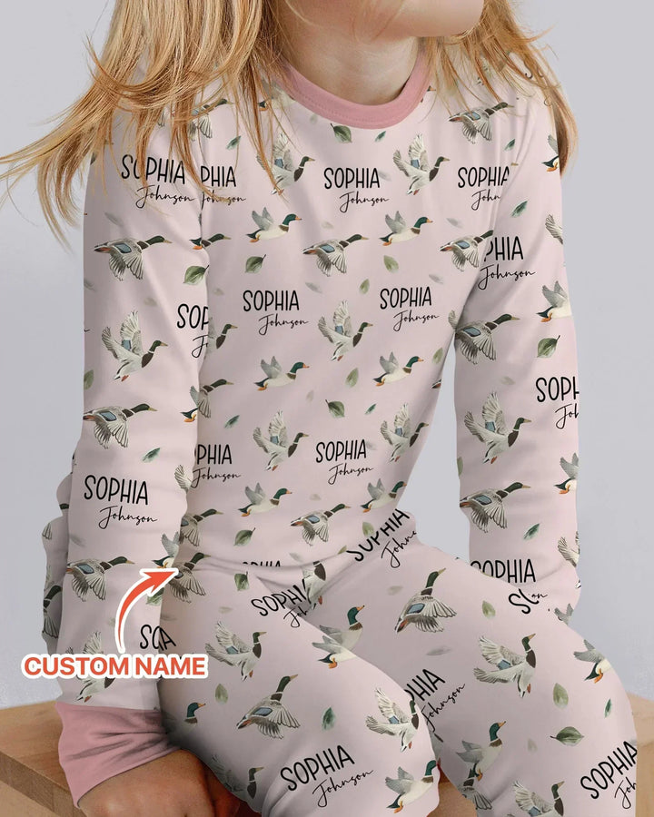 Pijama de dos piezas de bambú de manga larga para bebé con nombre personalizado, diseño de pato ánade real