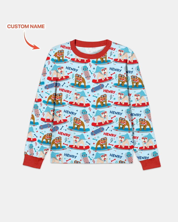 Personalized Patriotic Skate Pups Family Matching Men's Pajama Set