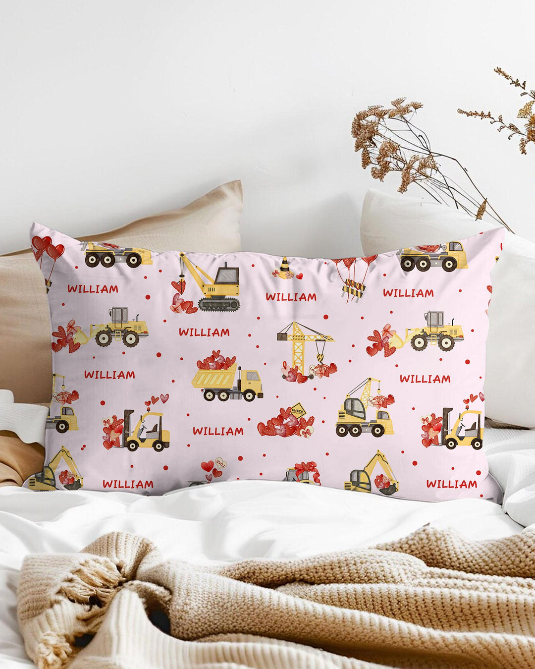 Custom Name Valentine Trucks Family Matching Pillow Case