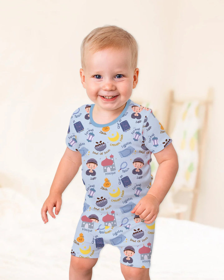 Happy Ramadhan Two Piece Short Sleeve Shorts Pajama Set