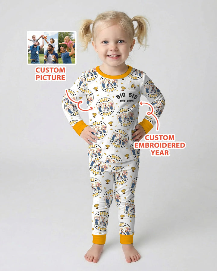 Conjunto de pijama de bambú de dos piezas con bordado de manga larga a juego para el Día del Padre personalizado en familia