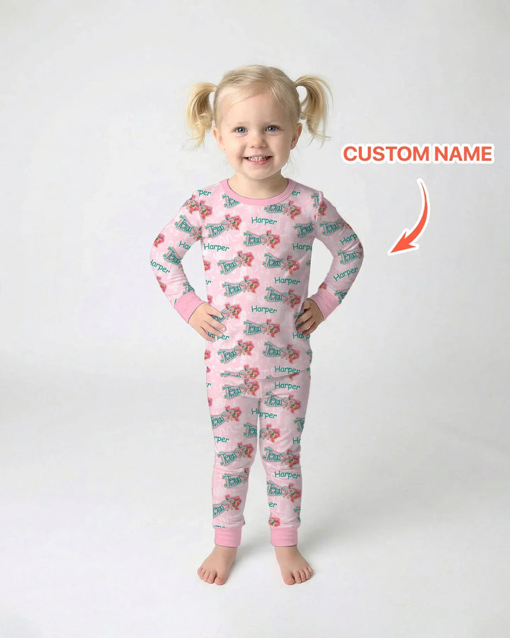 Custom Name Preppy Texas Charm Bamboo Two Piece Long Sleeve Pajama Set