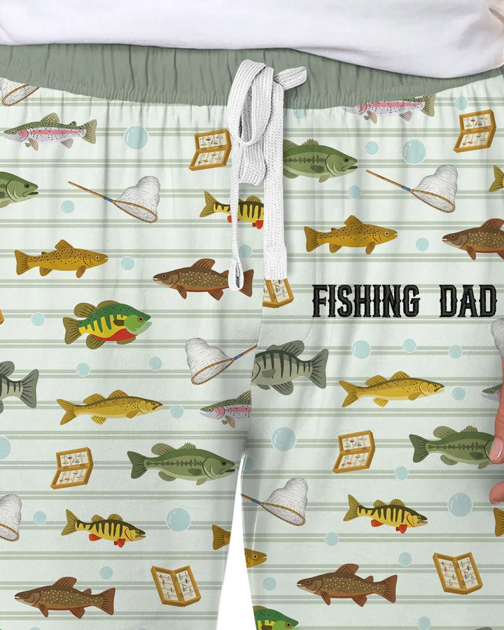Conjunto de pijama de bambú bordado para hombre "Papá y yo" de pesca a juego