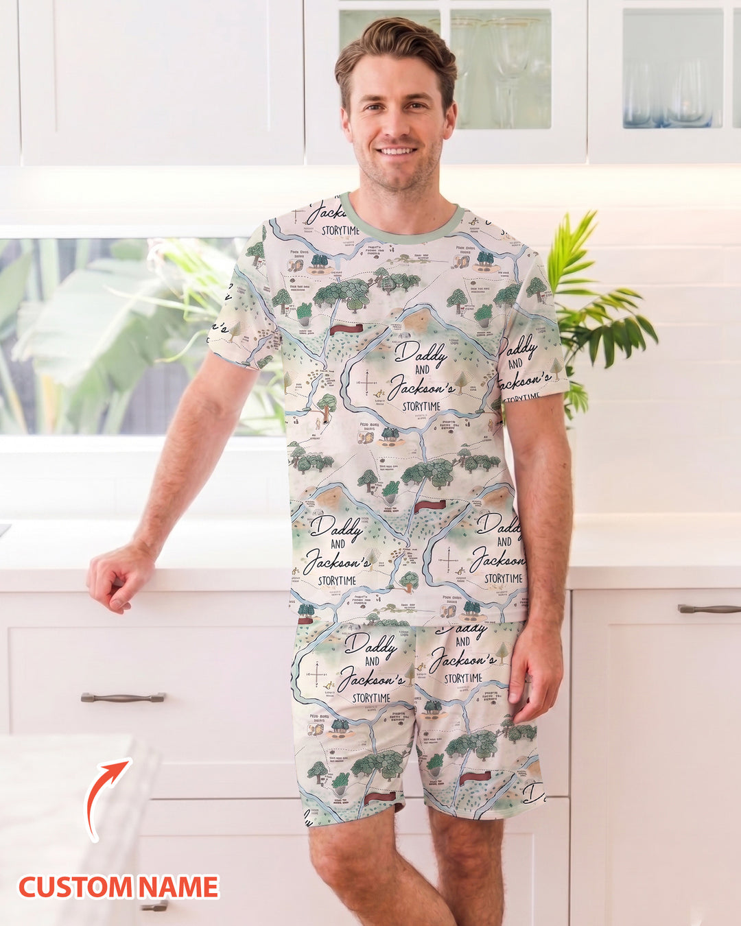 Mommy Daddy And Me Bedtime Story Family Matching Bamboo Men Short Sleeve Short Pajama Set