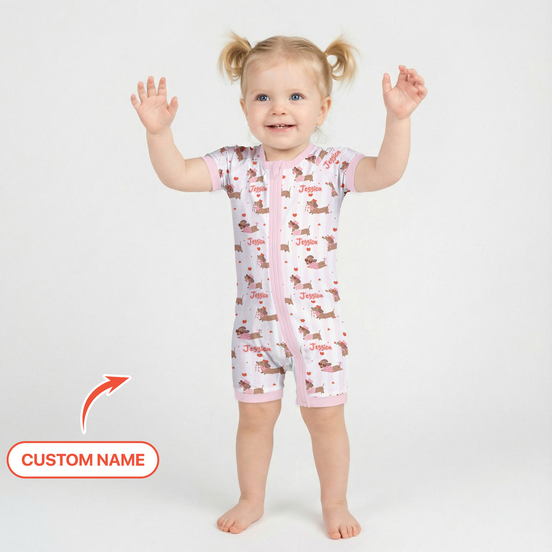 Custom Name Valentine Dachshund Family Matching Shorty Zippy